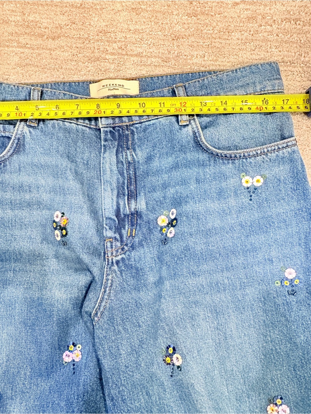 Weekend Max Mara Floral Embellished Cropped Straight Leg Jeans - Picture 9 of 11